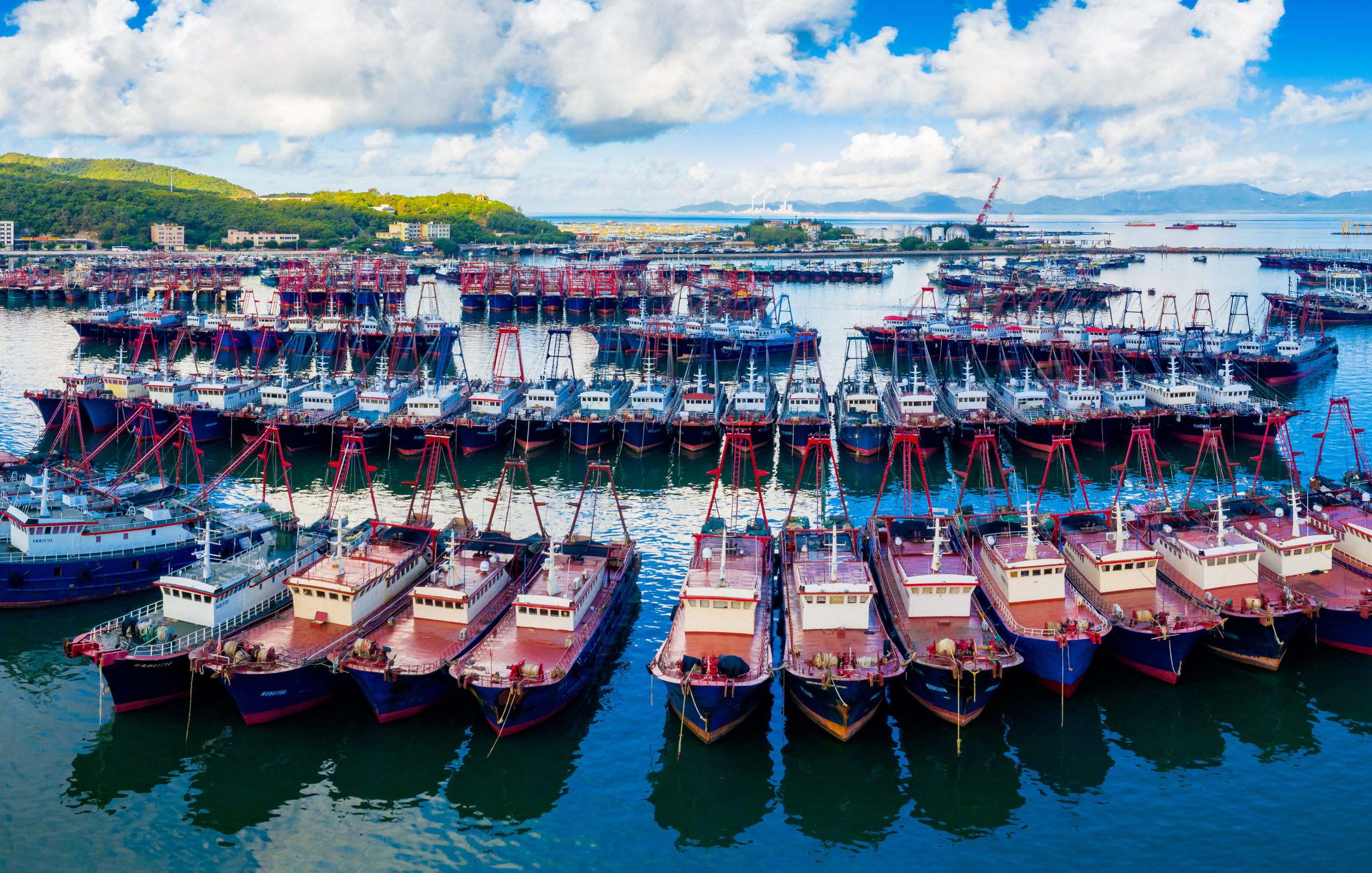 Fishing port with multiple fishing boats